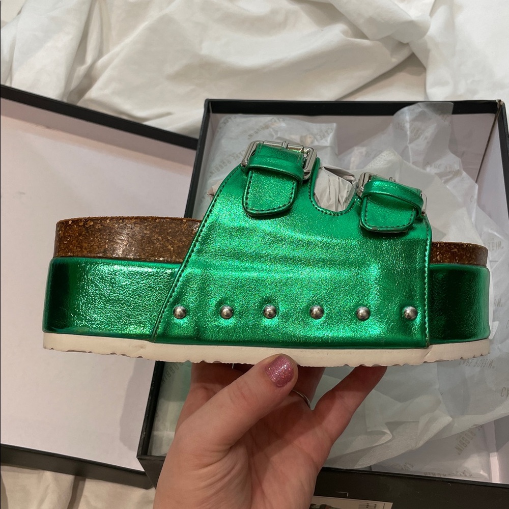 •CAPE ROBBIN• “Frannie” Double Buckle Upper Platform Sandals - Green // NIB - Picture 4 of 12